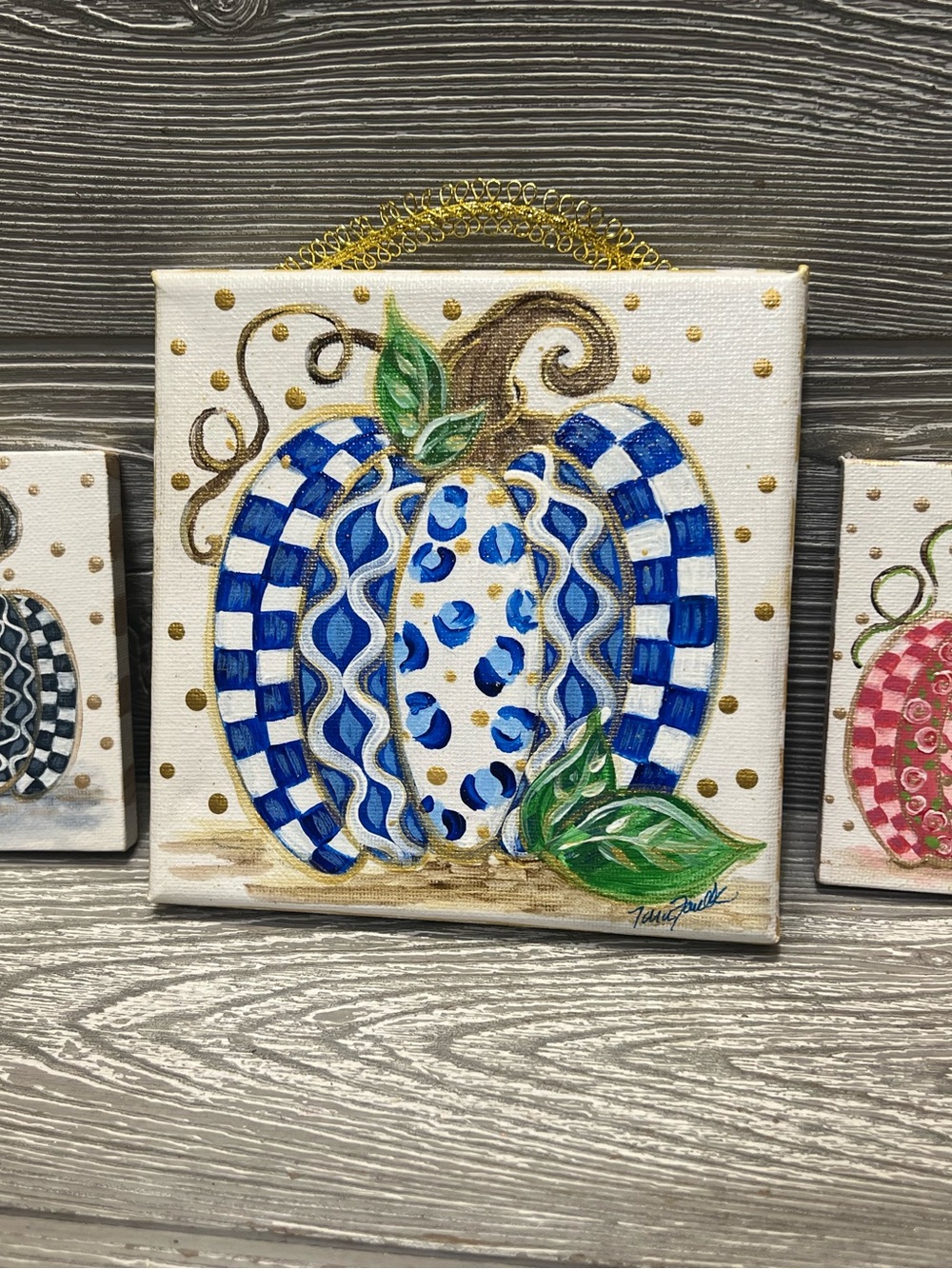 Festive Blue Pattern Pumpkin Canvas Wall Accent